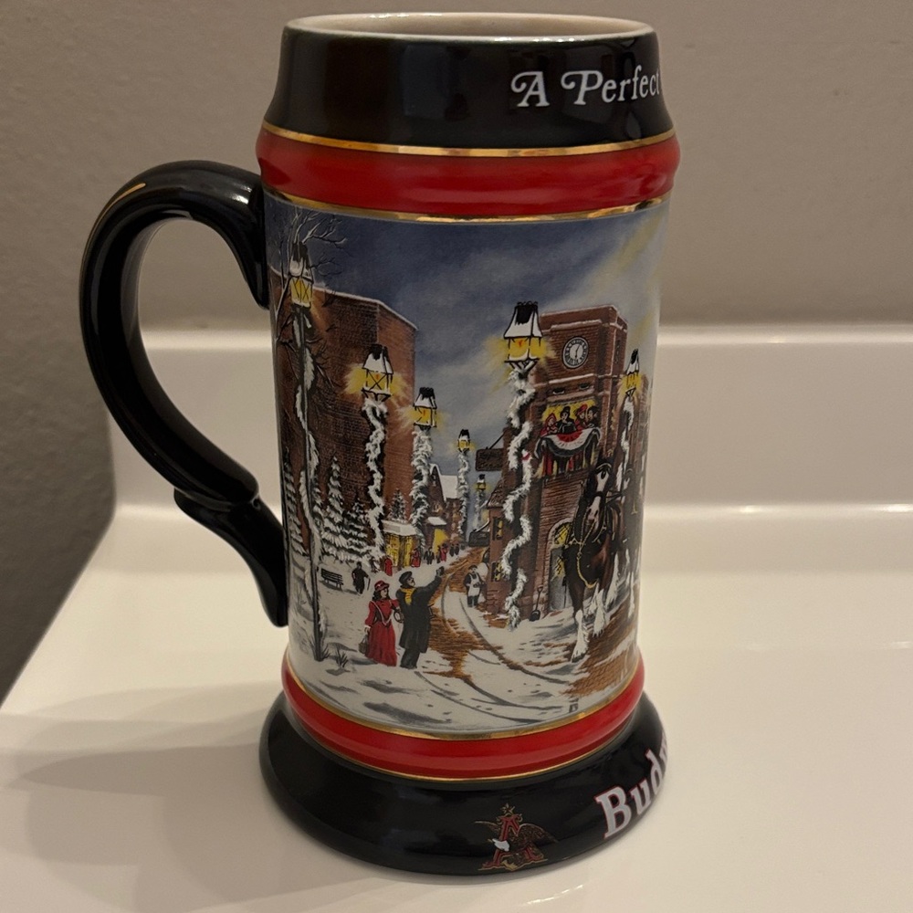 Budweiser 1992 Holiday Stein with Red and Black Accents